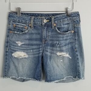 American Eagle denim jean distressed ripped holes rips shorts size 0